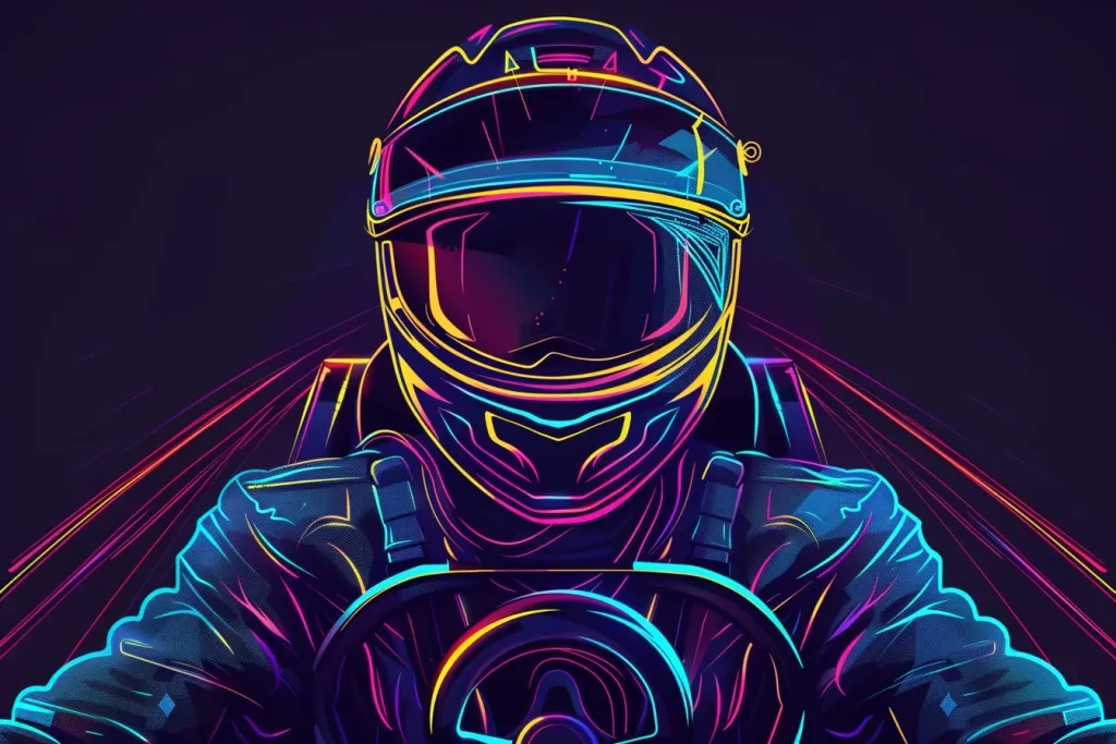 An cyberpunk-style avatar of an extreme e-kart rider