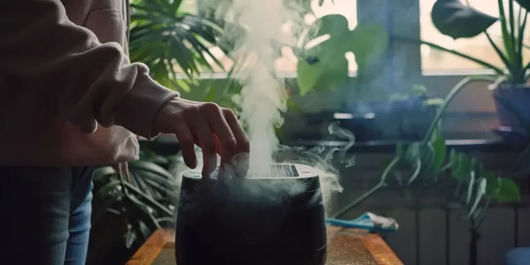 Closeup of a woman's hand turning on a humidifier
