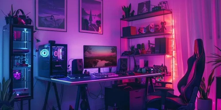 Gaming desk with shelf and shelves