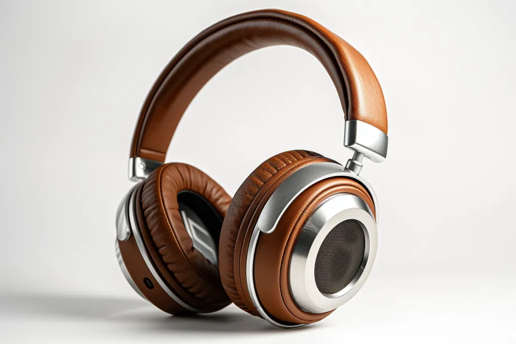 Stylish over-ear headphones with brown leather ear pads