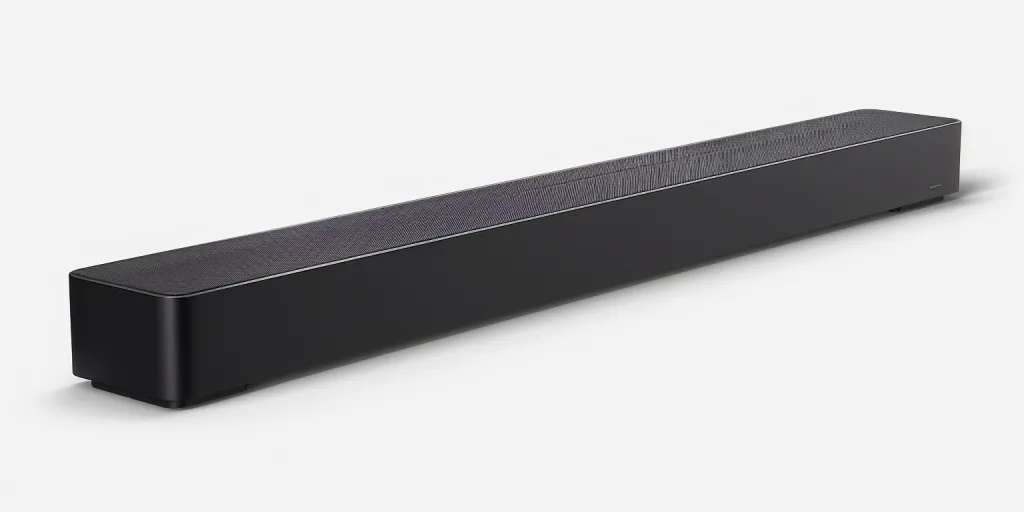 photo of the soundbar with its long black rectangular body