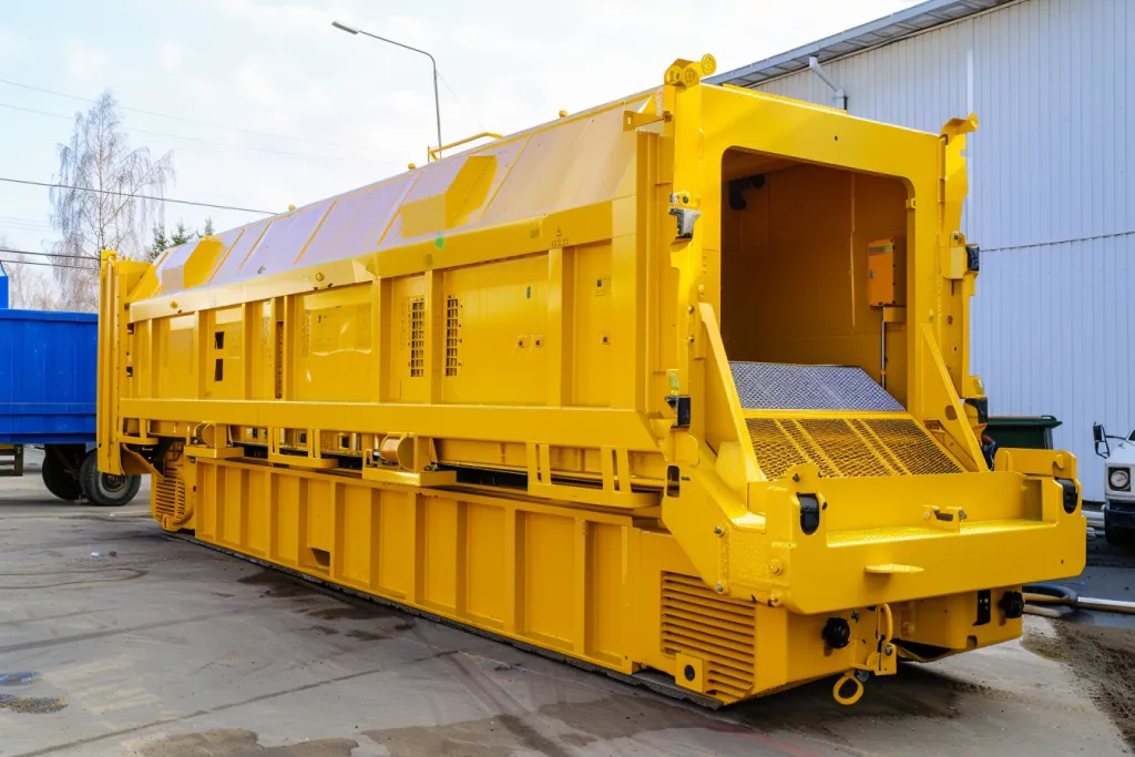 The large yellow square solid waste compactors