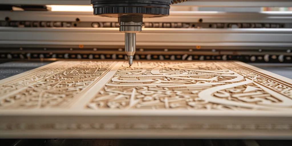 The laser engraving machine is creating intricate designs