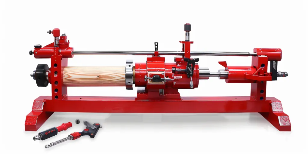 This red, long and narrow wood lathe is designed for advanced wooden products