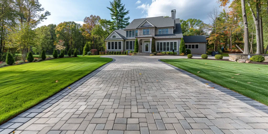 Ultrarealistic photo of an outdoor paver driveway