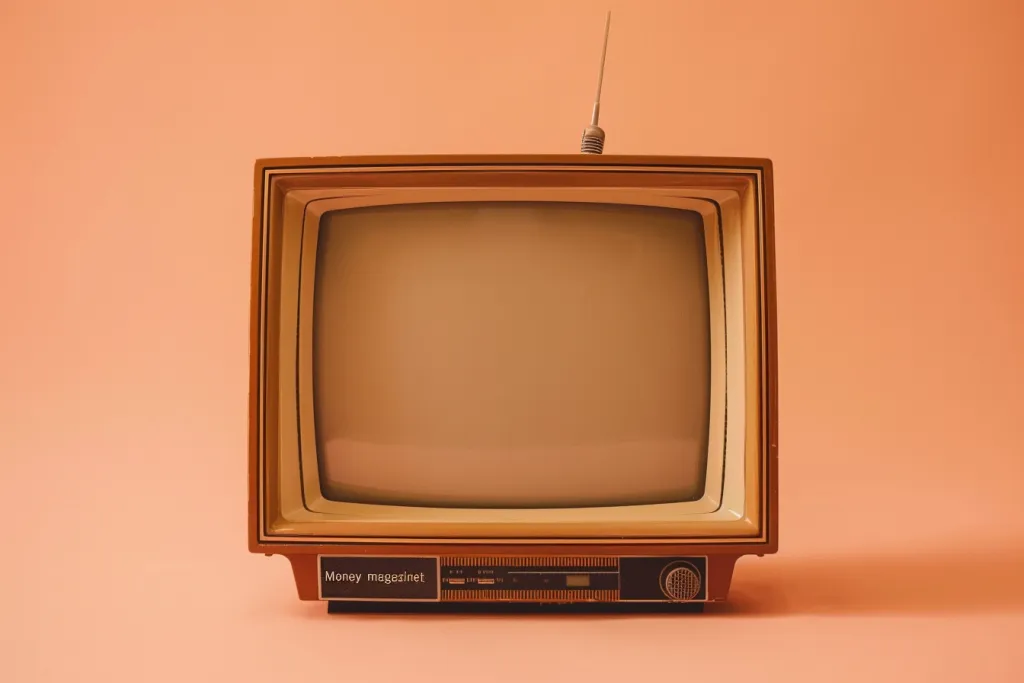 Vintage television set with a blank screen on a beige background