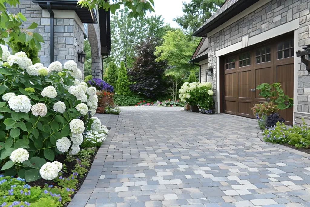photo of a beautiful residential driveway with grey paver
