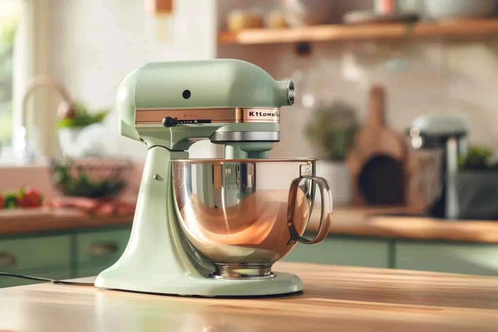 kitchen aid mixer in light green