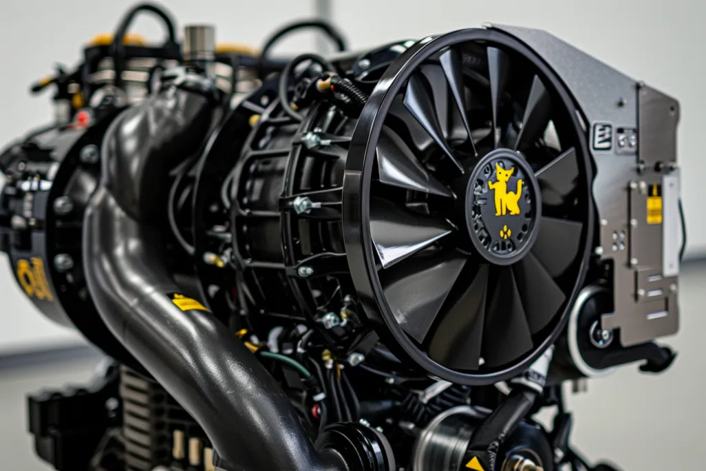 photo of an engine with a black fan
