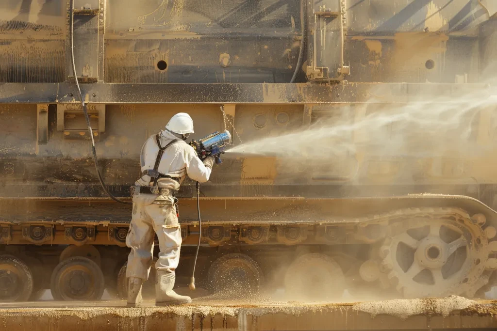 photo of person sandblasting