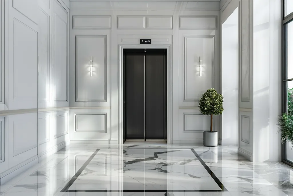 A beautiful home indoor elevator with glass doors