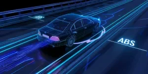 A car is driving on the road