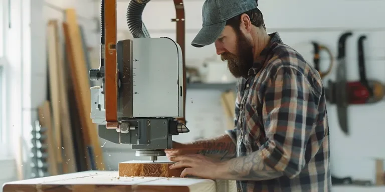 A craftsman using an upright band saw to cut wood
