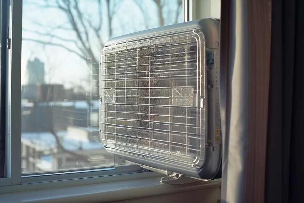 A full view of an air conditioner on the wall