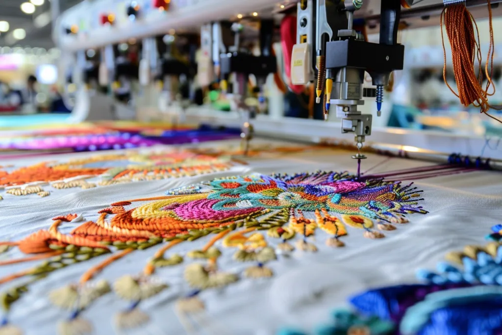 A high-end embroidery machine with multiple heads