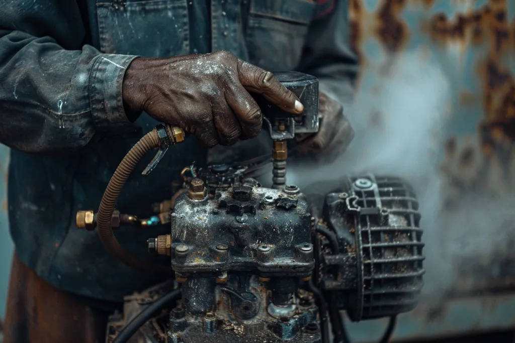 A photo of an African American male hands holding a throttle body