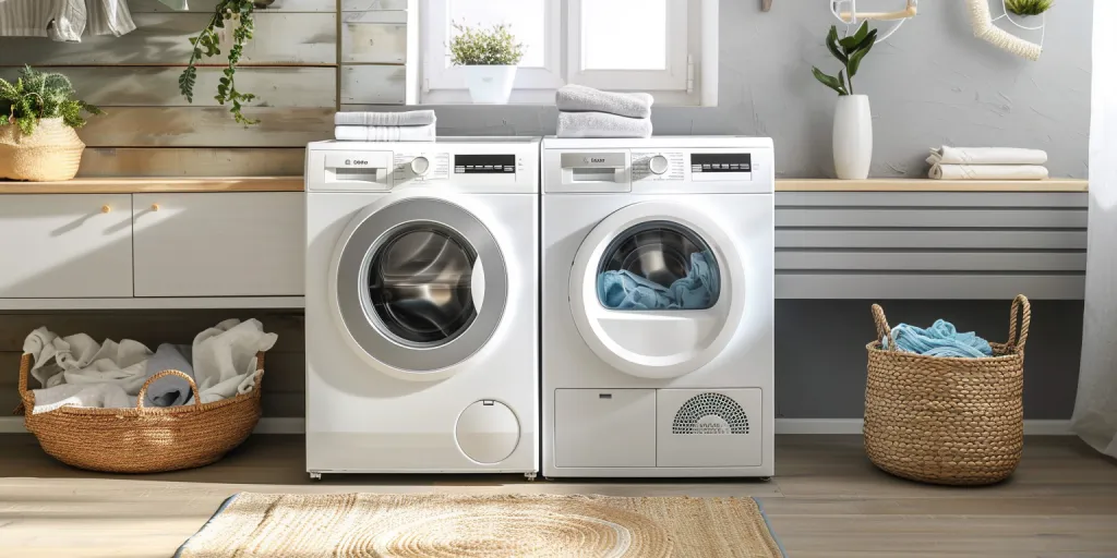 A white front-loading washer and dryer model