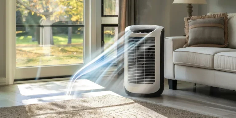 A white mini mobile air conditioner