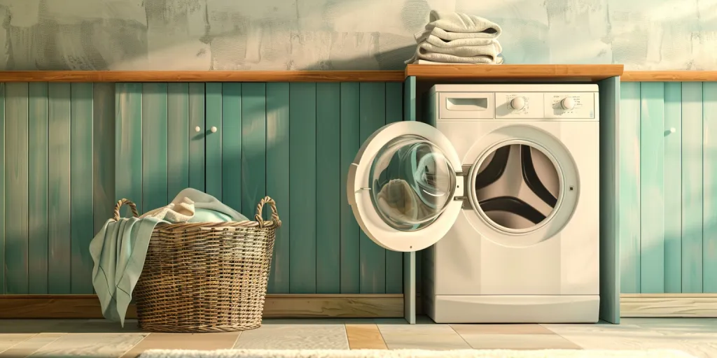 Une machine à laver blanche avec sa porte ouverte