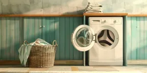 A white washing machine with its door open