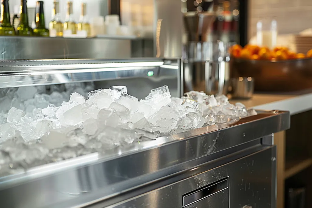 Close up of an ice maker machine on top of the kitchen counter