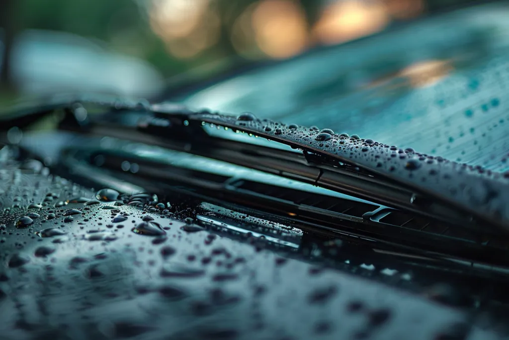 Closeup of the wiper blade on an outdoor car