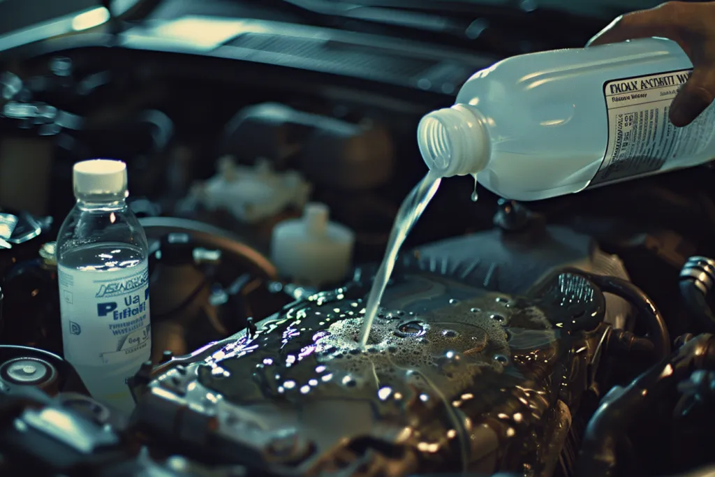 a person is pouring brake fluid