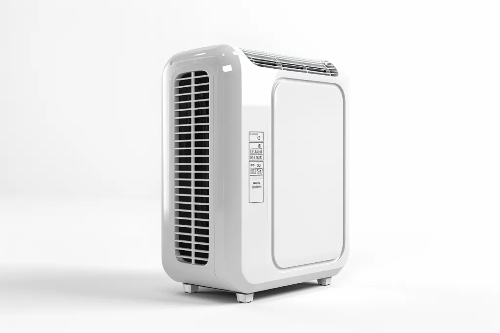 The white mobile air conditioner has an outdoor unit