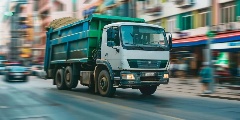 the picture shows a garbage service truck on a street
