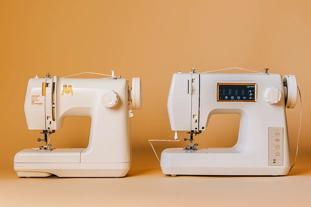 Two white sewing machines