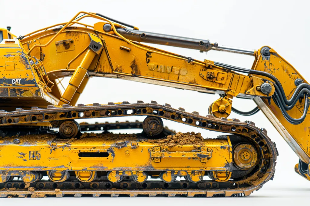 a yellow excavator with white background