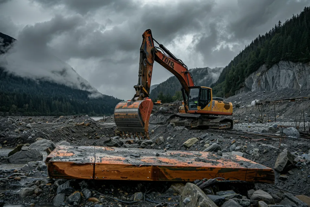 photo of an excavator in the mountains