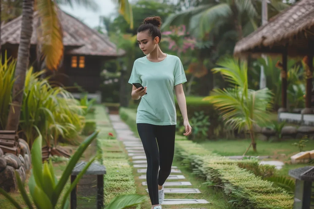 an Indian woman wearing black leggings and light green tshirt