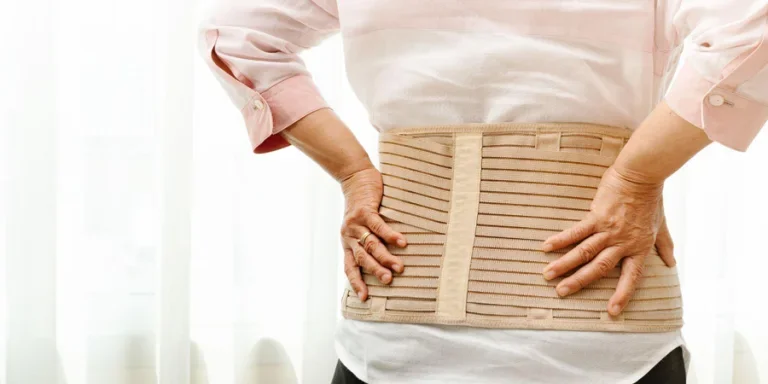 an old woman wearing the waist support