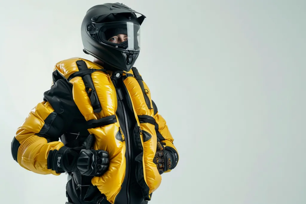 black yellow sticking airbag jacket