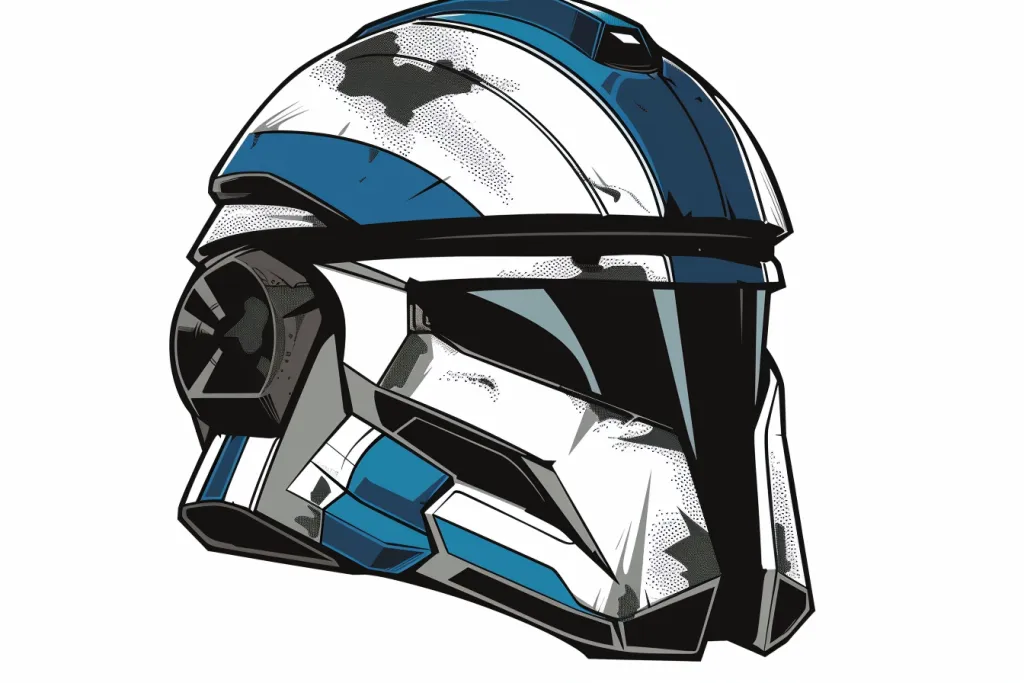 blue and white vectorized cross helmet