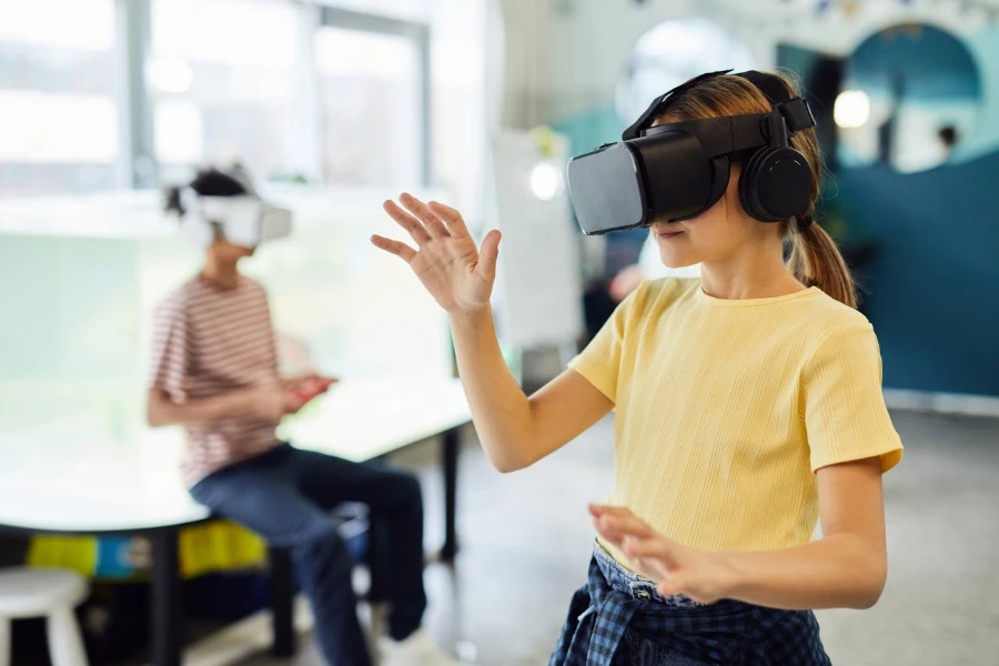 Child wearing a VR headset