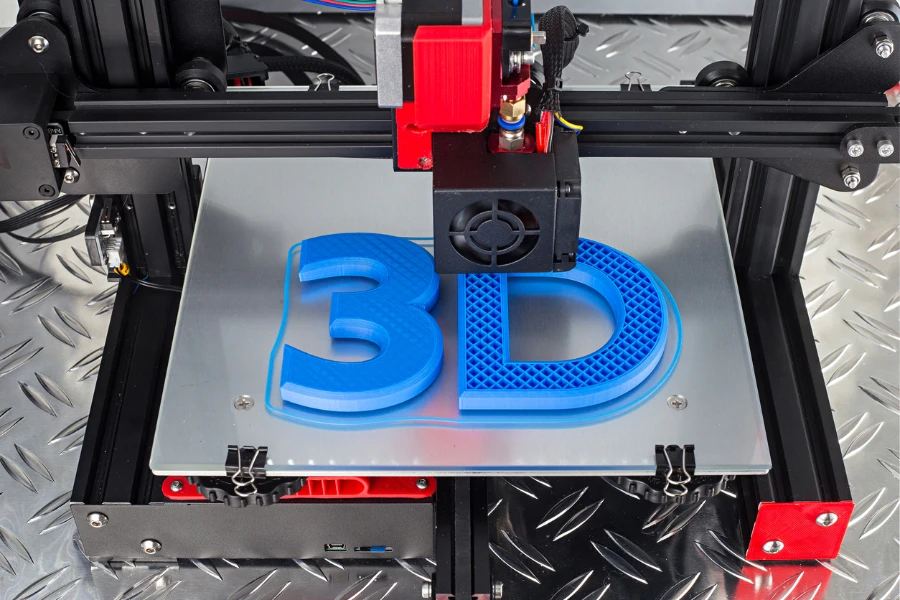 Close-up of a 3D printer printing