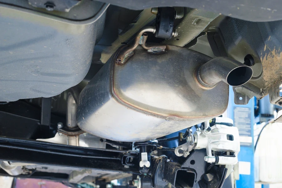 corrugation vehicle's exhaust system at shallow depth of field