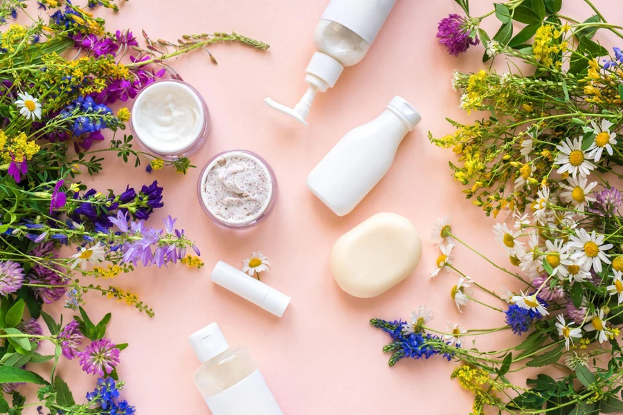 flowers and skincare products