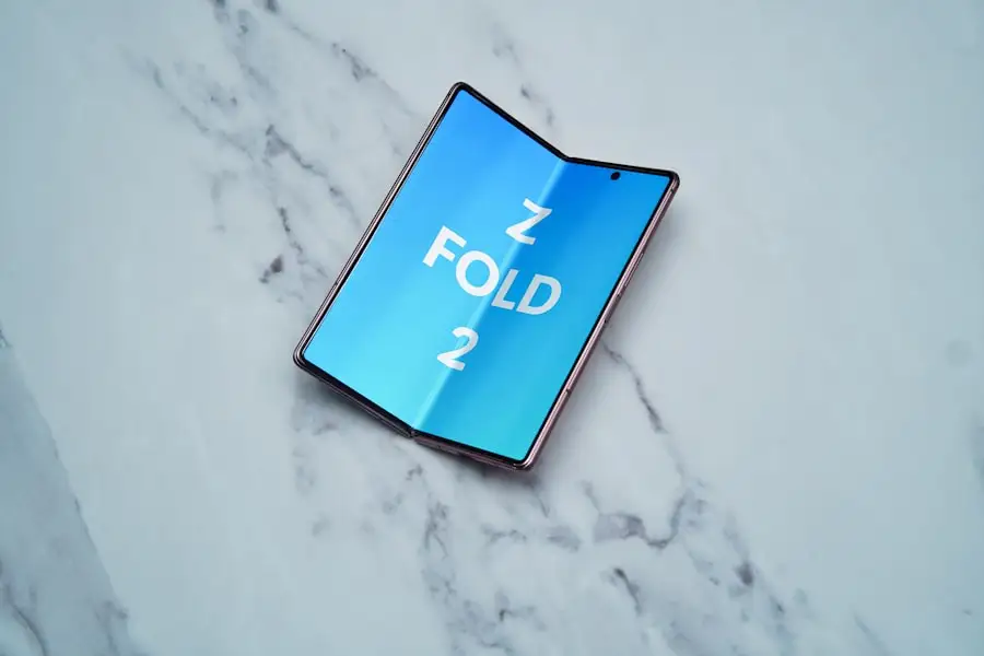 Foldable smartphone on marble surface