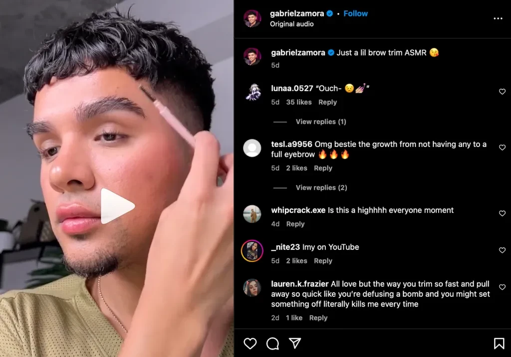 Gabriel fait ses sourcils sur Instagram Reels