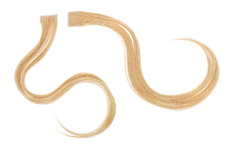 a strand of blond hair on a white background
