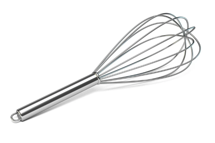 Stainless steel whisk 3D rendering illustration isolated on white background
