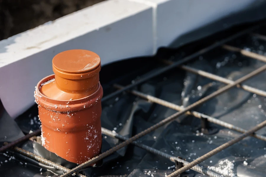 Sewer pipe during house construction
