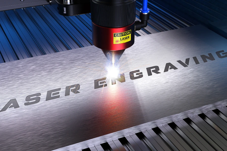 Metal machining with sparks on CNC laser engraving machine
