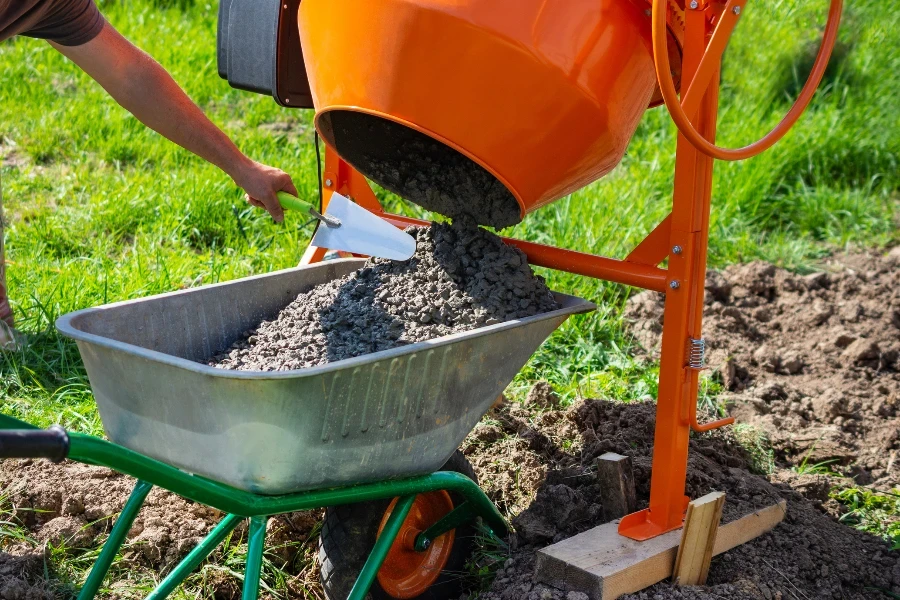 concrete is loaded into a cart
