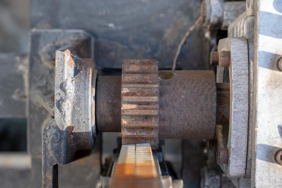 Details of rusty gear, rack and pinion
