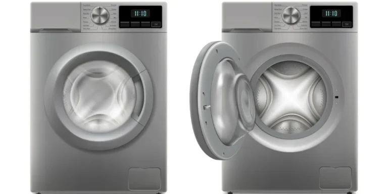 Modern washing machine with opened door and closed door