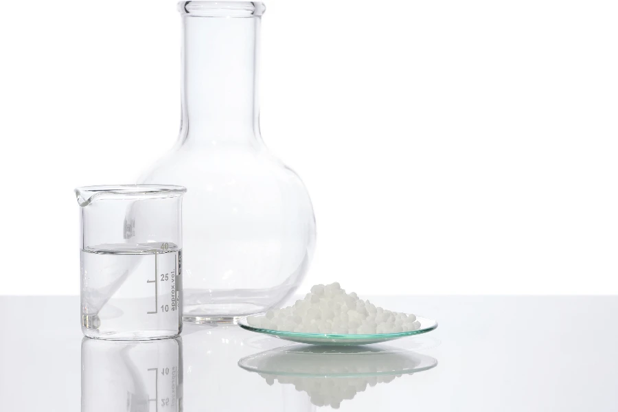 Close up chemical ingredient on white laboratory table
